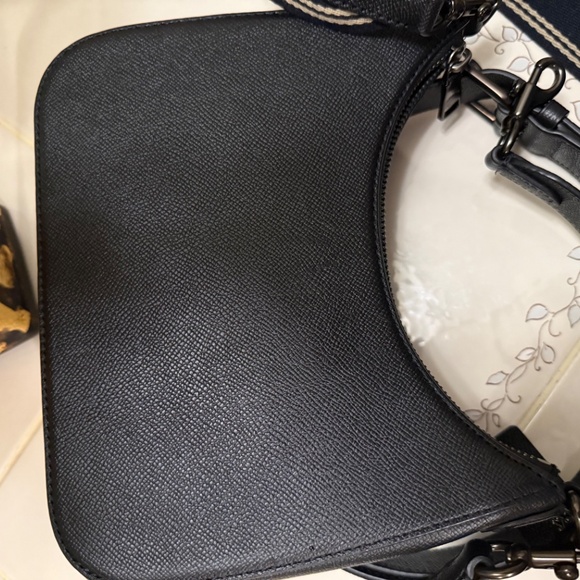 COACH Signature Coated Canvas Hobo Solid Black Crossbody - Picture 5 of 10